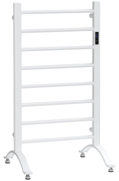 HOMCOM Incalzitor electric pentru prosoape , cu 8 bare cu temporizator incorporat si indicatoare LED, otel carbon, alb