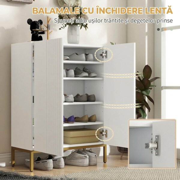 HOMCOM Dulap Îngust pentru Pantofi, Dulap Subțire pentru Depozitarea Pantofilor cu Rafturi Reglabile, 95x72x31.5 cm, Alb | Aosom Romania