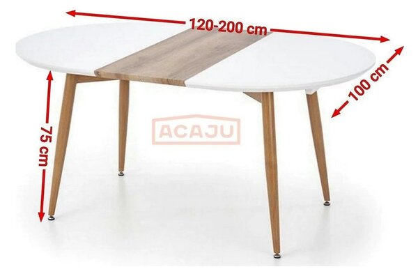 Masa extensibila EDWARD, alb/stejar miere, 120/200x100x75 cm