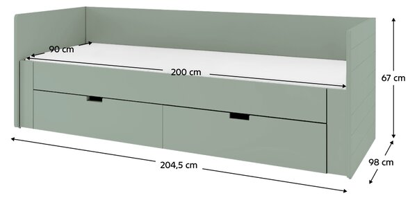 KONDELA Patul extensibil, verde-gri, 90/180x200, ANTONY