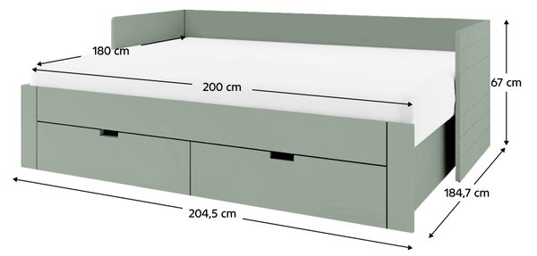 KONDELA Patul extensibil, verde-gri, 90/180x200, ANTONY