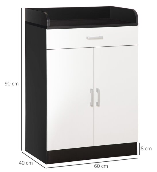 Dulap HOMCOM cu Sertar și Raft Ajustabil, Sistem Anti-Cădere, MDF, 60x40x90 cm, Alb Negru | Aosom Romania
