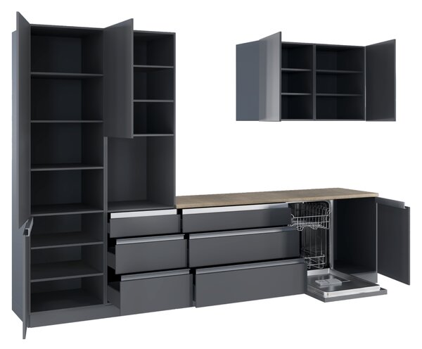 KONDELA Mobilier de bucătărie, 3,3 m, antracit mat/antracit, ASTI 330
