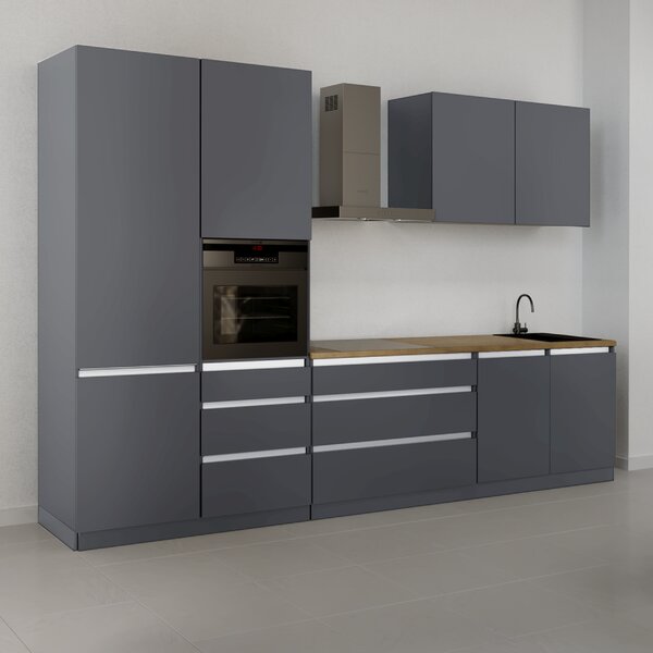 KONDELA Mobilier de bucătărie, 3,3 m, antracit mat/antracit, ASTI 330