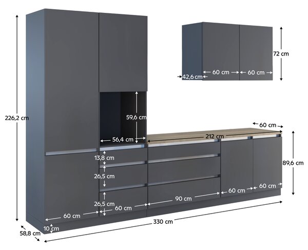 KONDELA Mobilier de bucătărie, 3,3 m, antracit mat/antracit, ASTI 330