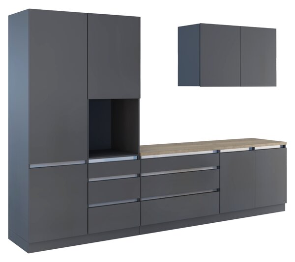 KONDELA Mobilier de bucătărie, 3,3 m, antracit mat/antracit, ASTI 330