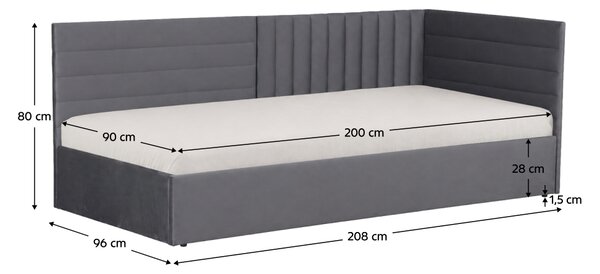 KONDELA Pat cu somieră, 90x200, ţesătură gri Velvet, MEVIA