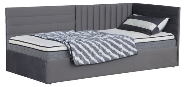 KONDELA Pat cu somieră, 90x200, ţesătură gri Velvet, MEVIA