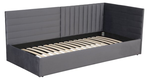KONDELA Pat cu somieră, 90x200, ţesătură gri Velvet, MEVIA