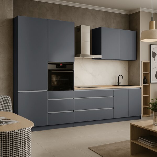 KONDELA Mobilier de bucătărie, 3,3 m, antracit mat/antracit, ASTI 330