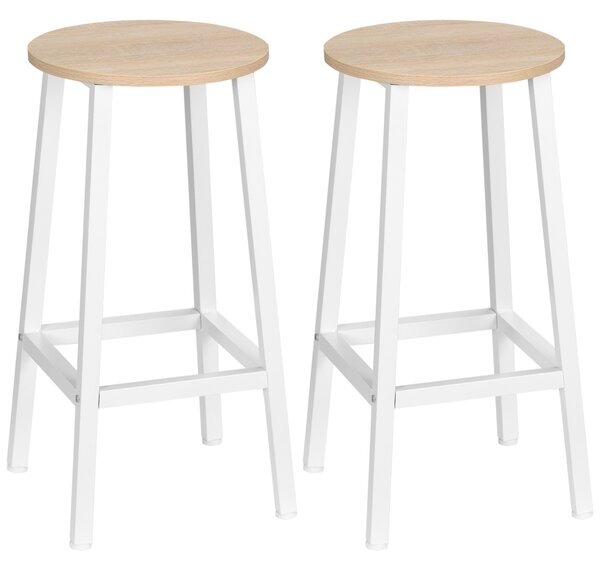 Set 2 scaune de bar HOMCOM, de bucatarie cu suport pentru picioare, alb natural | Aosom RO
