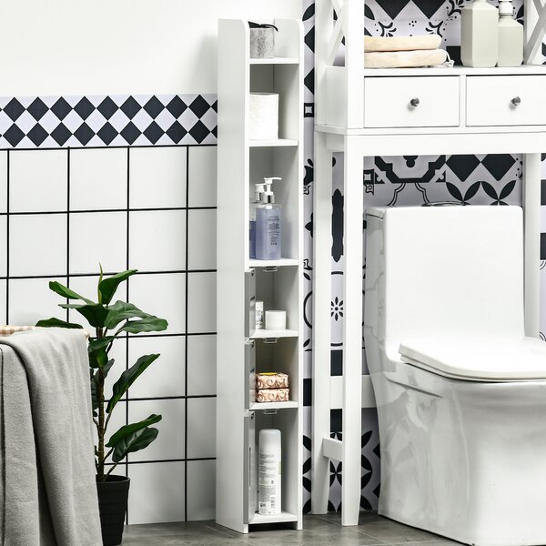 Coloană de Baie Kleankin cu Rafturi și Dulapuri, Organizator Lemn, Design Modern 15x17x120cm, Alb și Gri | Aosom Romania