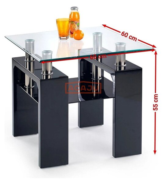 Masuta cafea DIANA H, transparent/negru, 60x60x55 cm