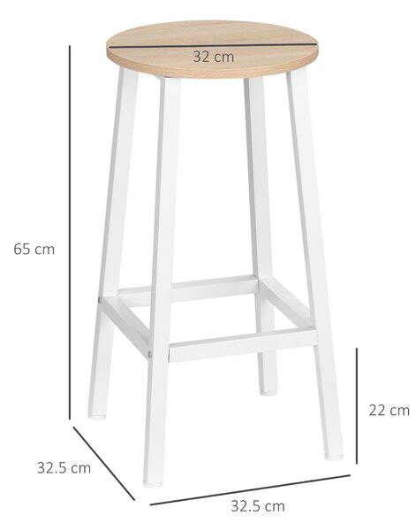 Set 2 scaune de bar HOMCOM, de bucatarie cu suport pentru picioare, alb natural | Aosom Romania