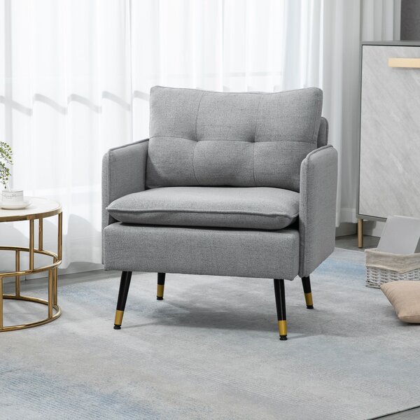 HOMCOM Fotoliu Tapițat din Material Textil cu Pernițe Umplute, Canapea Modernă cu Picioare din Oțel, 76x68x80 cm, Gri