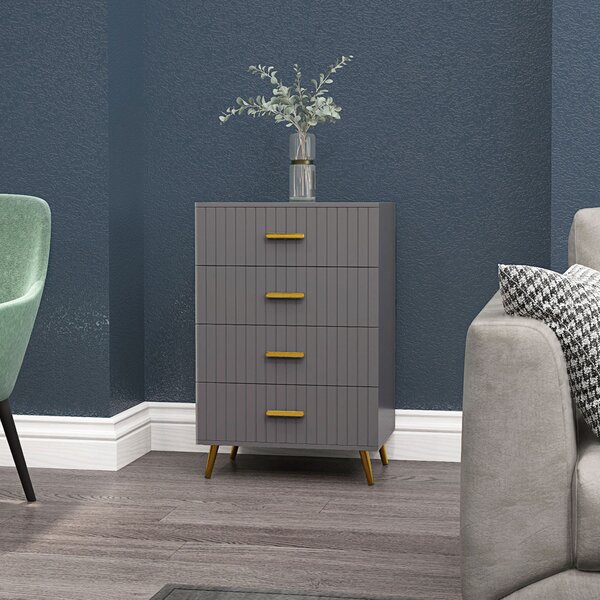 HOMCOM Comodă Modernă cu 4 Sertare, Unitate Sertar Depozitare cu Picioare din Aluminiu, 60x40x90 cm, Gri Închis