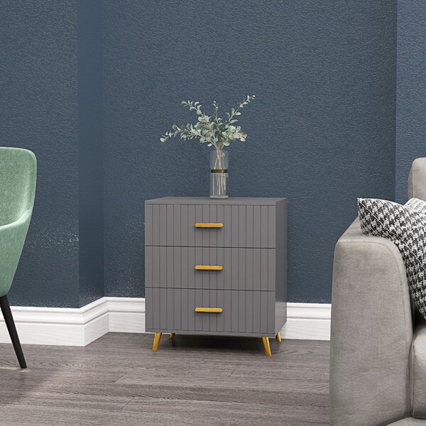 HOMCOM Comodă pentru Dormitor, Dulap Modern cu 3 Sertare, Sertar de Depozitare cu Picioare din Aluminiu, 60x40x71.5 cm, Gri Închis