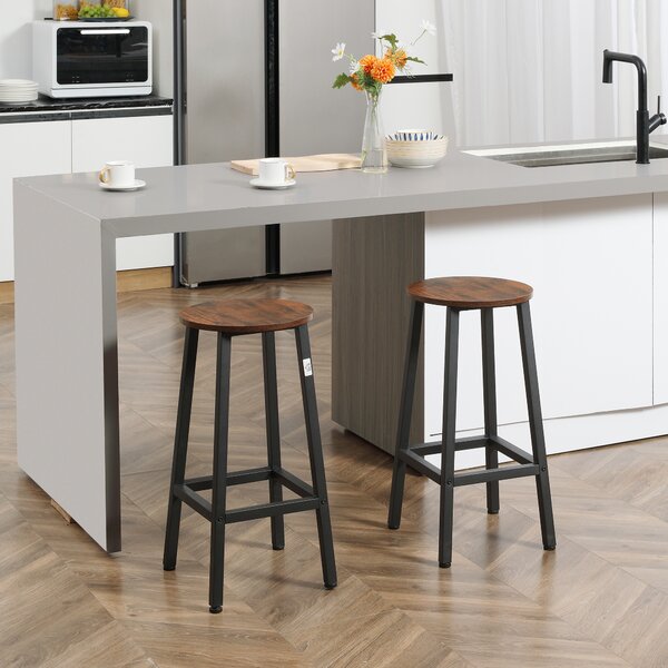 Set 2 scaune de bar HOMCOM, suport pentru picioare, maro rustic | Aosom Romania