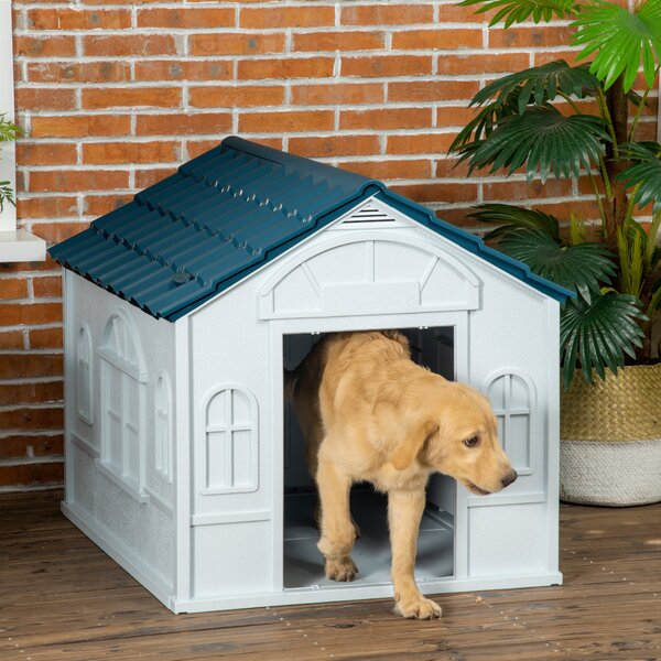 PawHut Casă Caini Plastic Talie Mare Rezistentă la Vreme Albastru 84.2x98.2x82cm | Aosom Romania