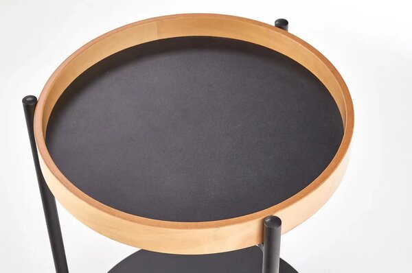Masuta cafea Rolo, stejar natural/negru, otel/placaj curbat, 44x44x55