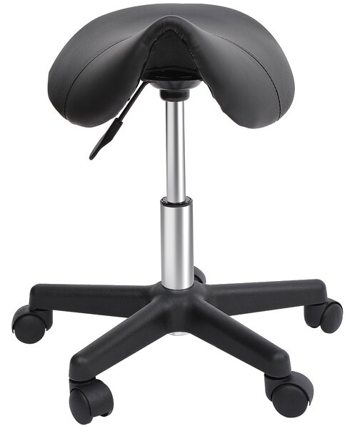 HOMCOM Scaun Rotativ cu Roți, Scaun pentru Coafor și Estetician cu Înălțime Ajustabilă, Tapițat cu Piele Ecologică, 35x38x43-55 cm, Negru