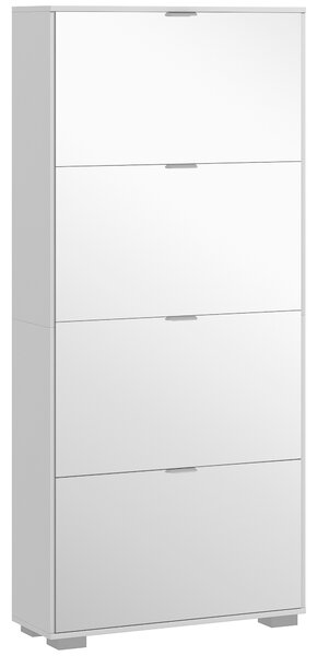 HOMCOM Dulap pentru Depozitarea Încălțămintei cu Uși, Oglindă și 3 Sertare Rabatabile, 76x26x168 cm, Alb | Aosom Romania