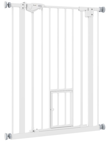 PawHut Poartă Reglabilă pentru Câini cu Ușă Mică și Montaj prin Presiune, 74-80x91.4 cm, Alb | Aosom Romania