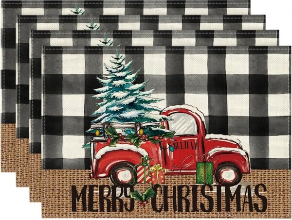 Napron de masa de Craciun MERRY CHRISTMAS 30x45 cm, alb