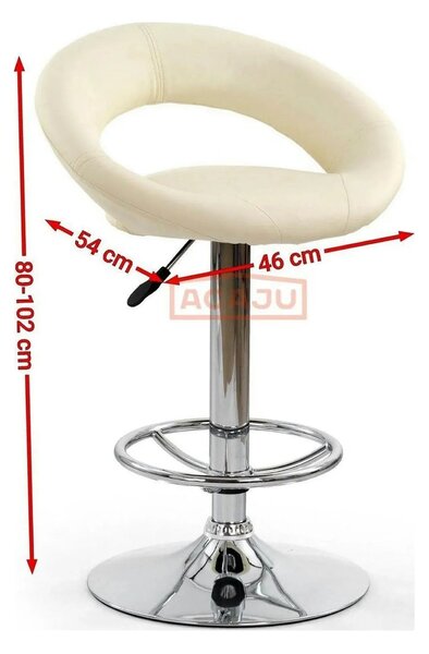 Scaun bar H15, crem/crom, piele ecologica/metal, 54x46x80/102 cm