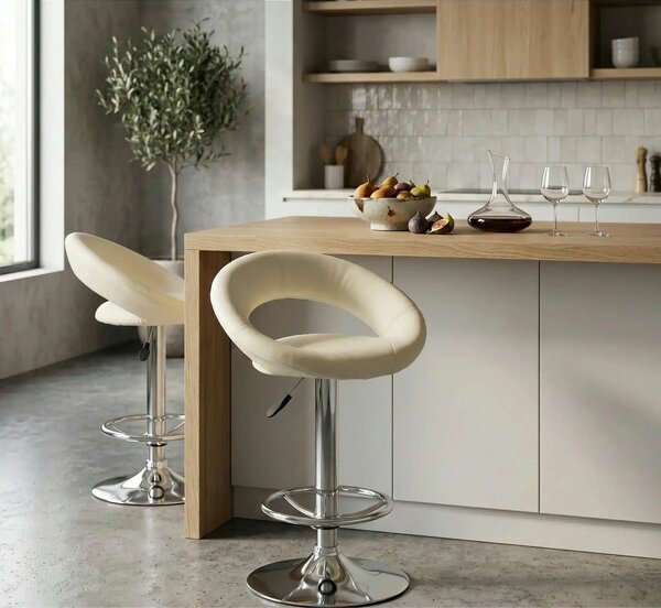 Scaun bar H15, crem/crom, piele ecologica/metal, 54x46x80/102 cm