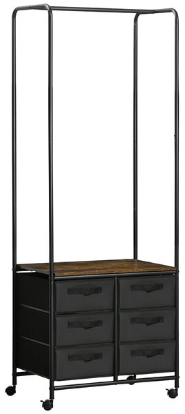 HOMCOM Cuier Stil Industrial cu 6 Sertare din Țesătură și Organizator Deschis, 63,5x40x172,5cm, Maro Rustic | Aosom Romania