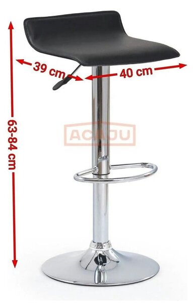 Scaun bar H1, negru/crom, piele ecologica/PVC/otel, 40x39x63/84 cm