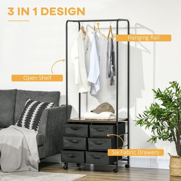 HOMCOM Cuier Stil Industrial cu 6 Sertare din Țesătură și Organizator Deschis, 63,5x40x172,5cm, Maro Rustic | Aosom Romania
