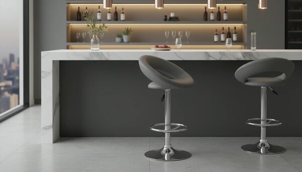 Scaun bar H15, gri/crom, piele ecologica/otel, 54x46x80/102 cm
