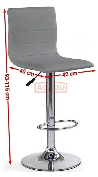 Scaun bar H21, gri/crom, piele ecologica/otel, 40x42x93/115 cm