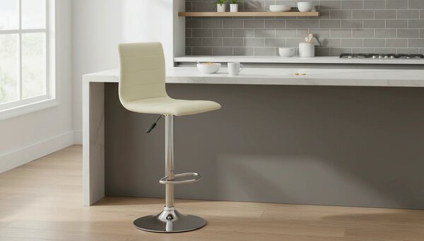 Scaun bar H21, crem/crom, piele ecologica/otel, 40x42x93/115 cm
