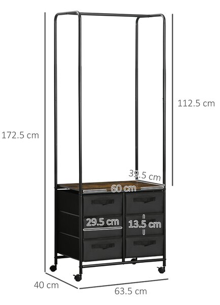 HOMCOM Cuier Stil Industrial cu 6 Sertare din Țesătură și Organizator Deschis, 63,5x40x172,5cm, Maro Rustic | Aosom Romania