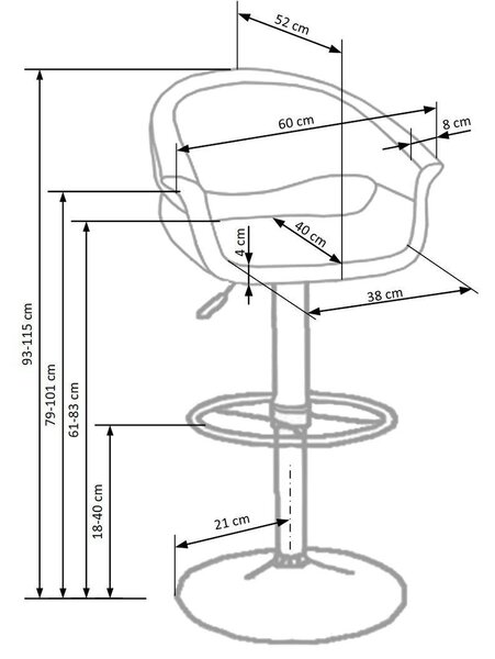 Scaun bar H46, negru/alb/crom, piele ecologica/otel, 60x46x93/115 cm