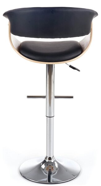 Scaun bar H45, negru/stejar deschis/crom, piele ecologica/placaj indoi