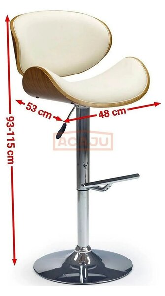 Scaun bar H44, crem/nuc/crom, piele ecologica/placaj indoit/otel, 53x4