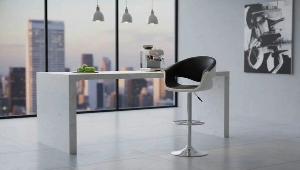 Scaun bar H46, negru/alb/crom, piele ecologica/otel, 60x46x93/115 cm