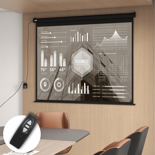 HOMCOM Ecran Proiecție, 100 inch, Format 4:3 Reglabil cu Telecomandă, Ecran de Proiecție Compact, 203x152 cm, Negru | Aosom Romania