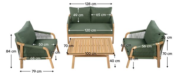 KONDELA Set de grădină, lemn de salcâm, verde/natural, NADIM