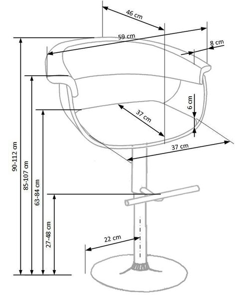 Scaun bar H45, negru/stejar deschis/crom, piele ecologica/placaj indoi