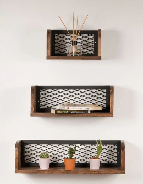 Set 3 etajere Box Homs, nuc-metal negru, 60 x 17 x 10 cm