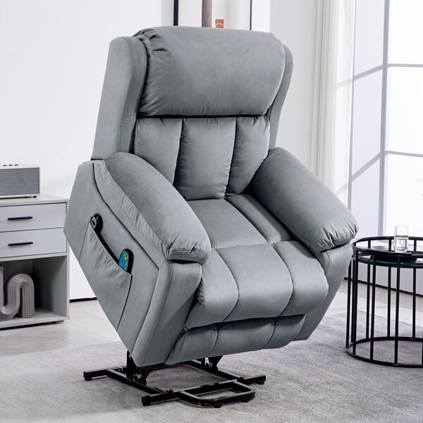 HOMCOM Scaun Electric cu Masaj prin Vibrații și Căldură, Scaun din Piele pentru Vârstnici cu Telecomandă și Buzunar Lateral, 90x95x103 cm, Gri