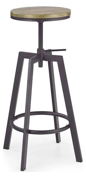 Scaun bar industrial H64, stejar/gri inchis, 30x30x63/80 cm