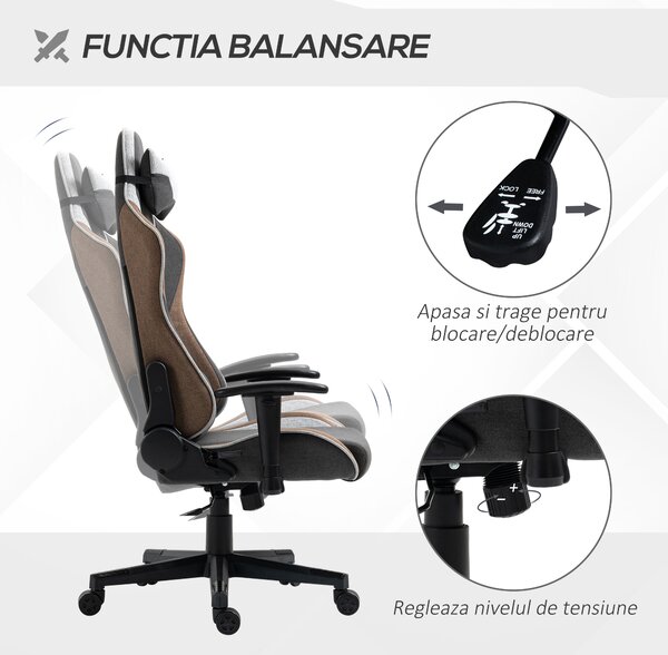 Vinsetto Scaun de Gaming Stil Mașină de Cursă, Rabatabil, cu Tetieră și Suport Lombard, Gri | Aosom Romania