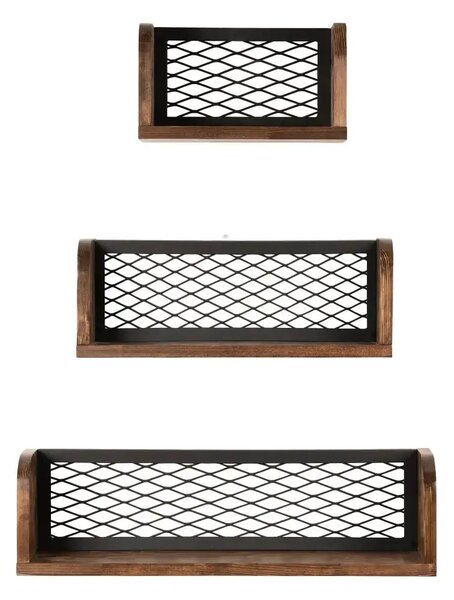 Set 3 etajere Box Homs, nuc-metal negru, 60 x 17 x 10 cm