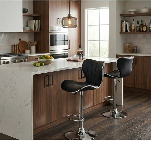 Scaun bar H69, negru/crom, piele ecologica/otel, 48x55x91/111 cm